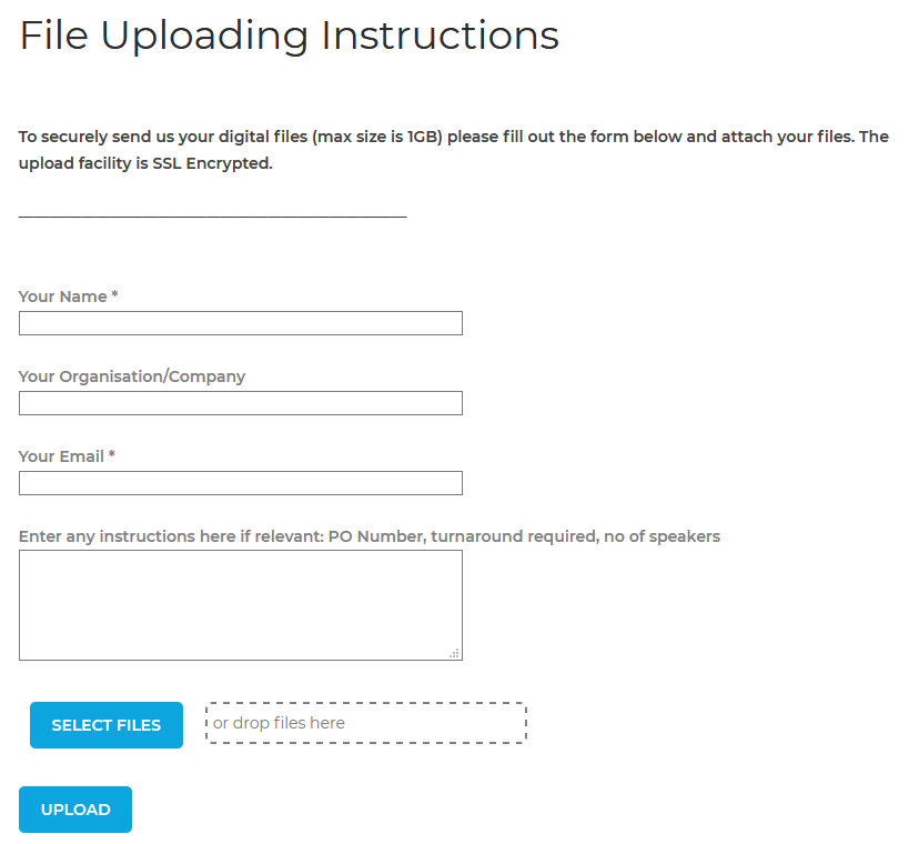 Upload Files quickly and securely with University Transcriptions upload service.